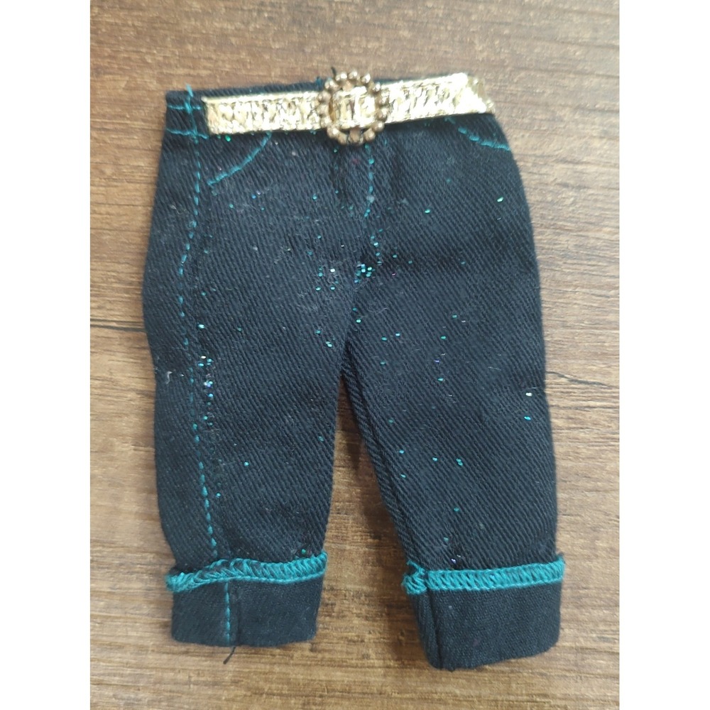 10" Fashion Doll  Glitter Denim Jeans Capris Pants Hold Belt Teal Seams Z34